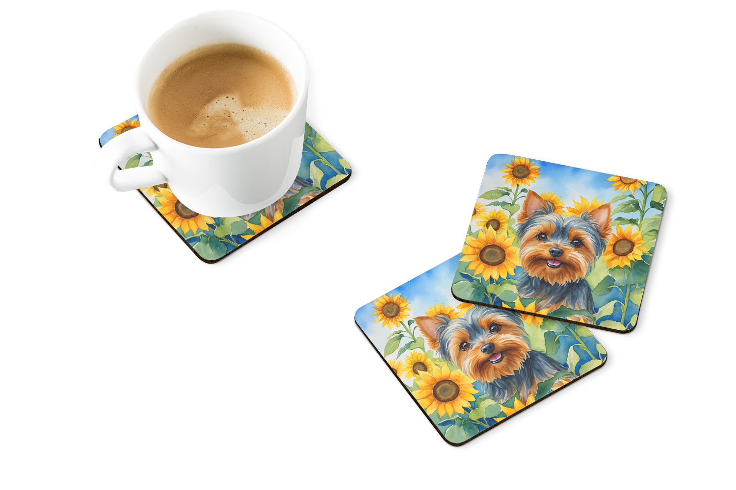 Yorkshire Terrier in Sunflowers Foam Coasters