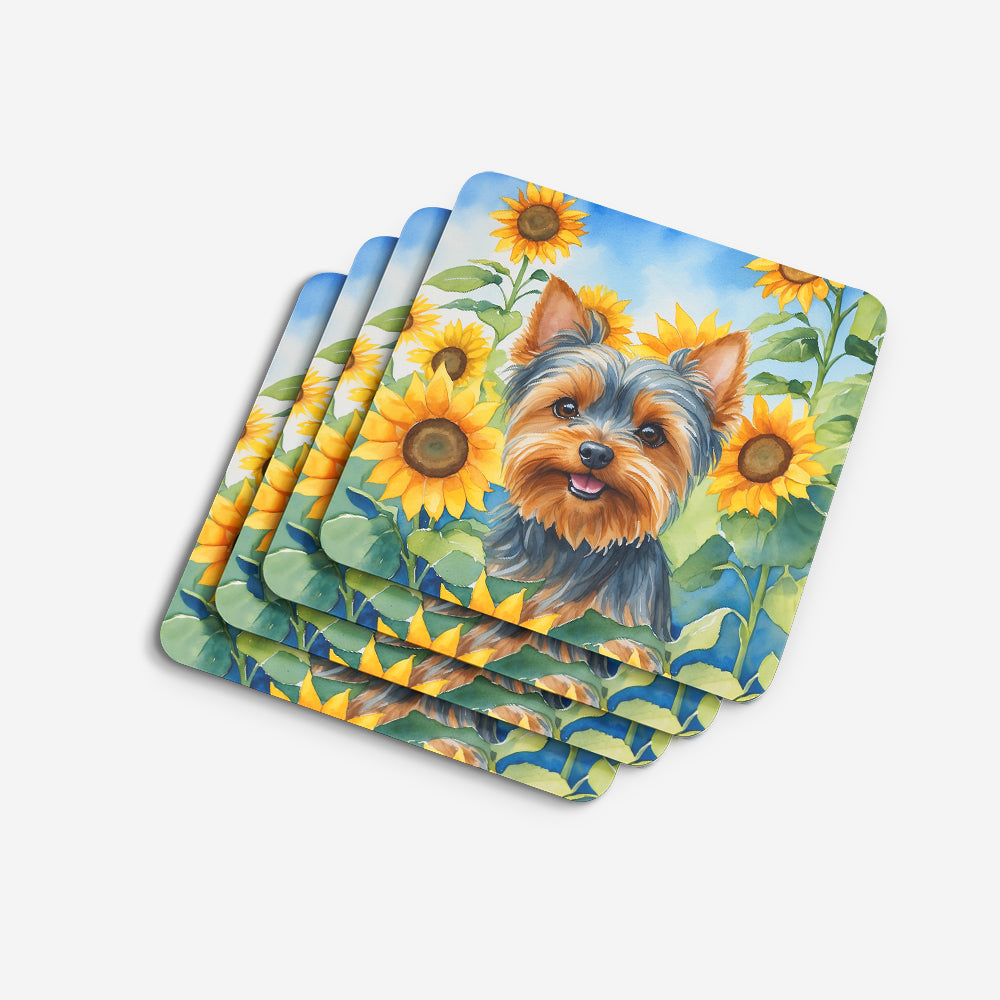 Yorkshire Terrier in Sunflowers Foam Coasters