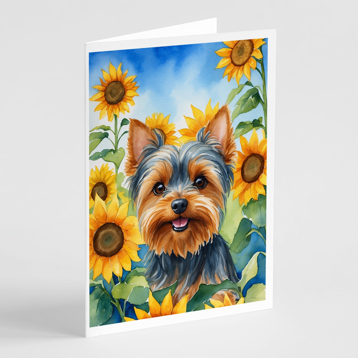 Buy this Yorkshire Terrier in Sunflowers Greeting Cards Pack of 8