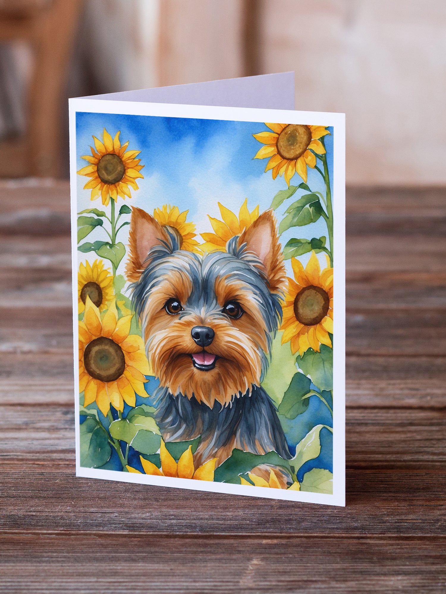 Yorkshire Terrier in Sunflowers Greeting Cards Pack of 8