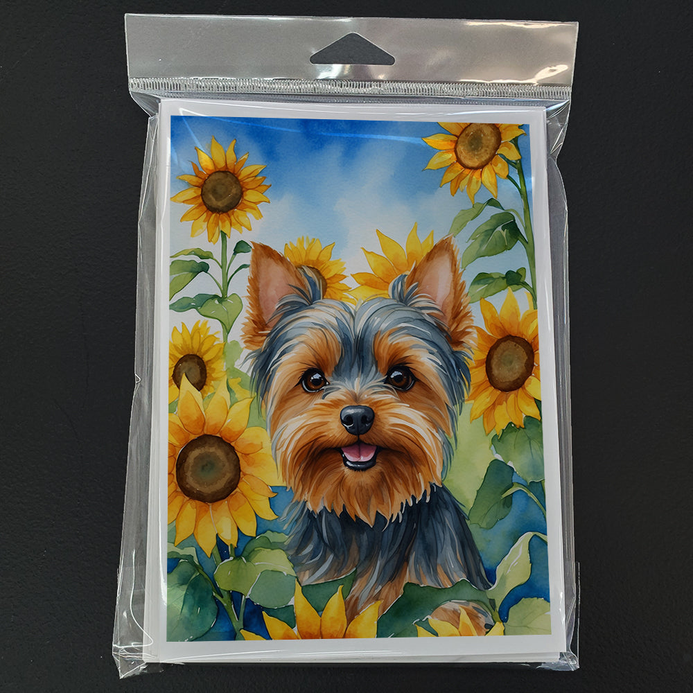 Yorkshire Terrier in Sunflowers Greeting Cards Pack of 8