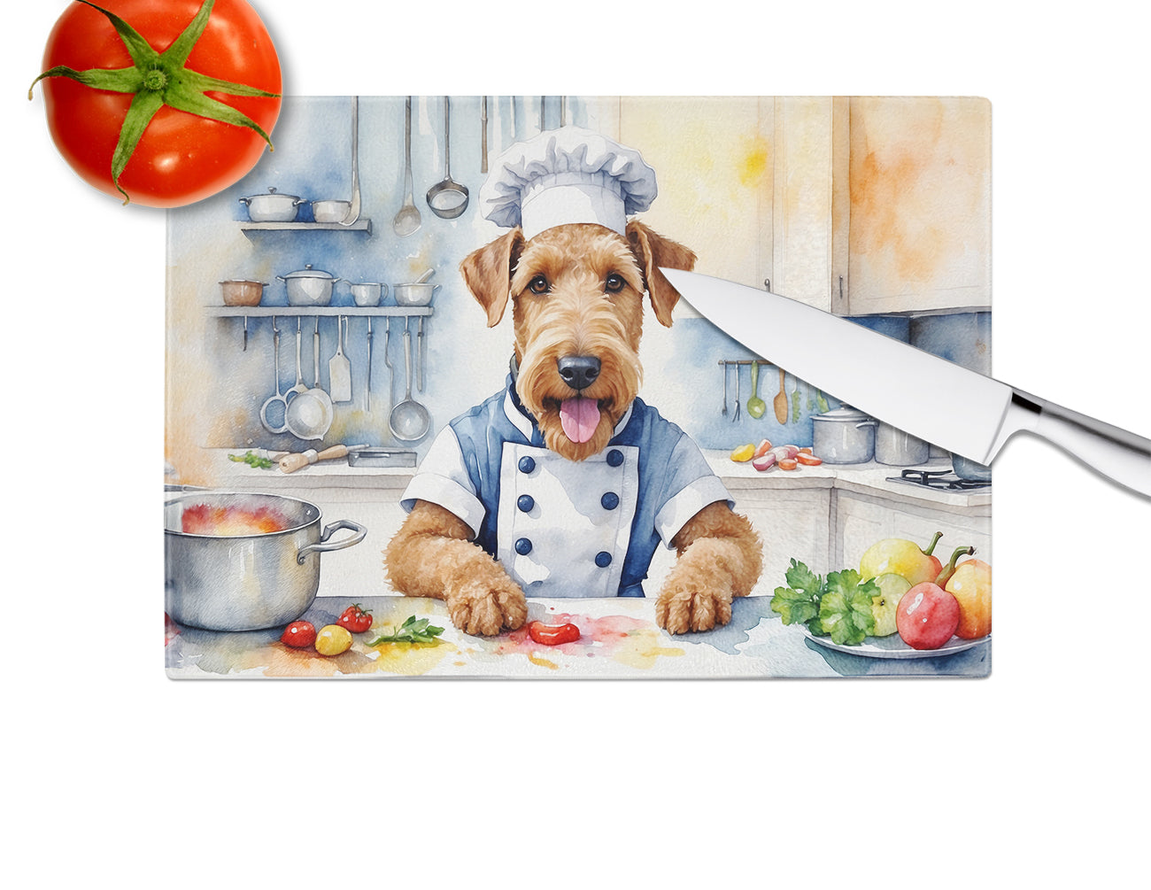 Airedale Terrier The Chef Glass Cutting Board