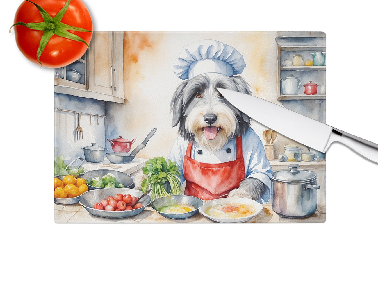 Bearded Collie The Chef Glass Cutting Board