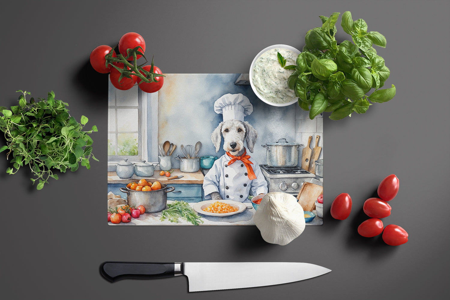 Bedlington Terrier The Chef Glass Cutting Board