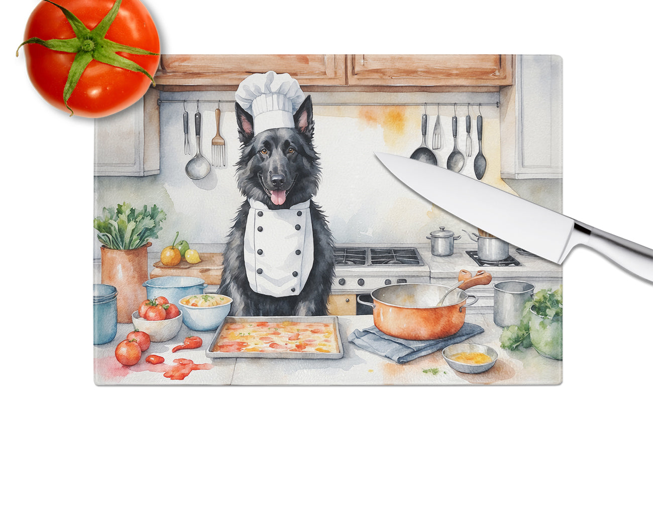 Belgian Sheepdog The Chef Glass Cutting Board