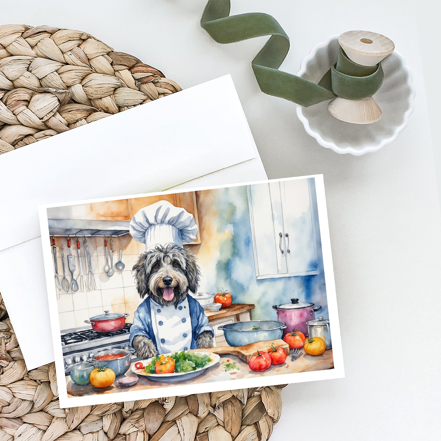 Caroline's Treasures Bergamasco Sheepdog The Chef Greeting Cards - Blank Note Cards – 8-Pack of Artist-Designed Cards with Envelopes
