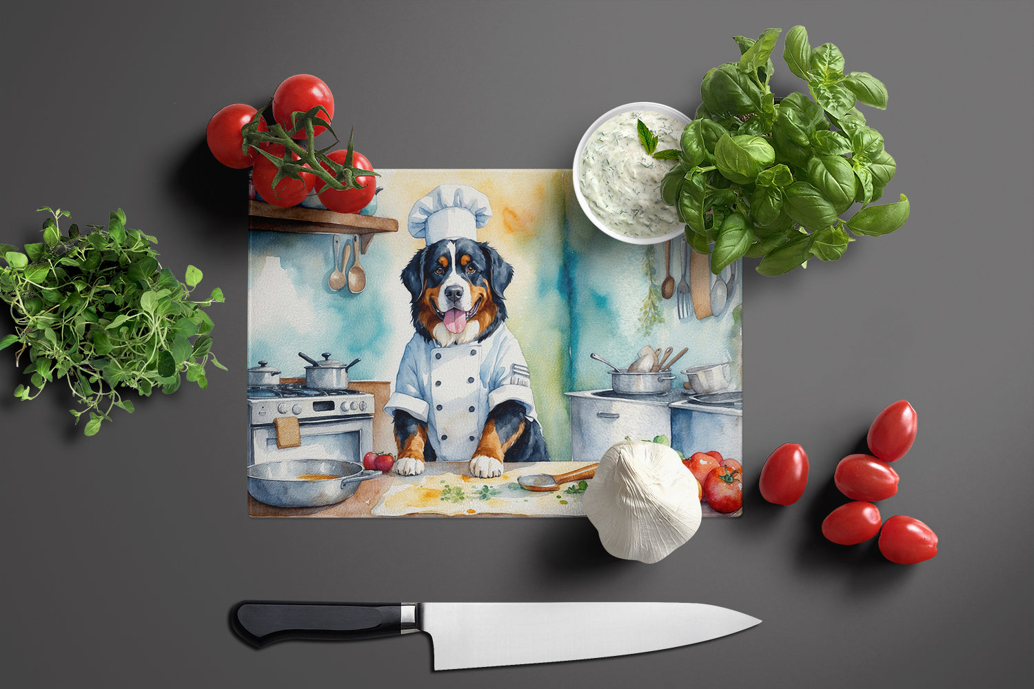 Buy this Bernese Mountain Dog The Chef Glass Cutting Board