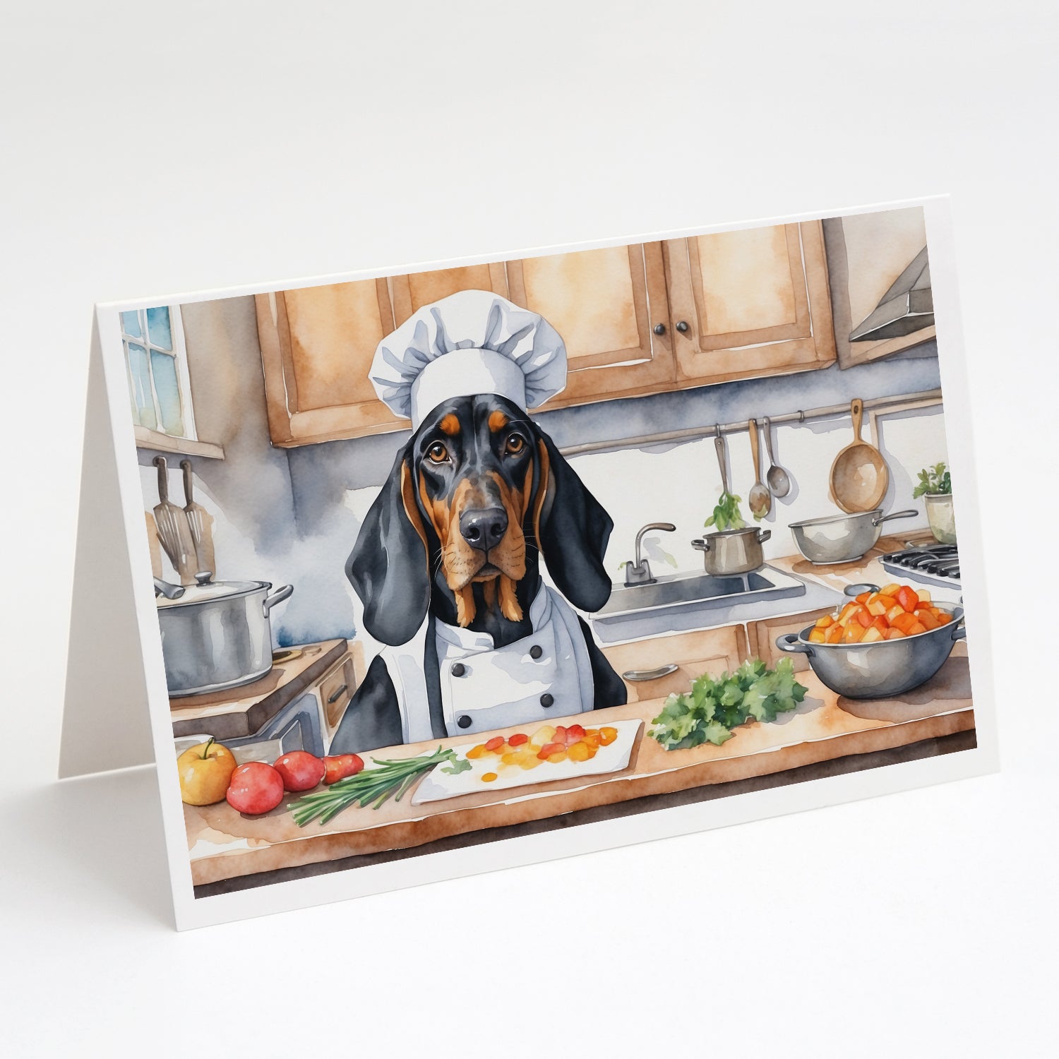Buy this Black and Tan Coonhound The Chef Greeting Cards Pack of 8