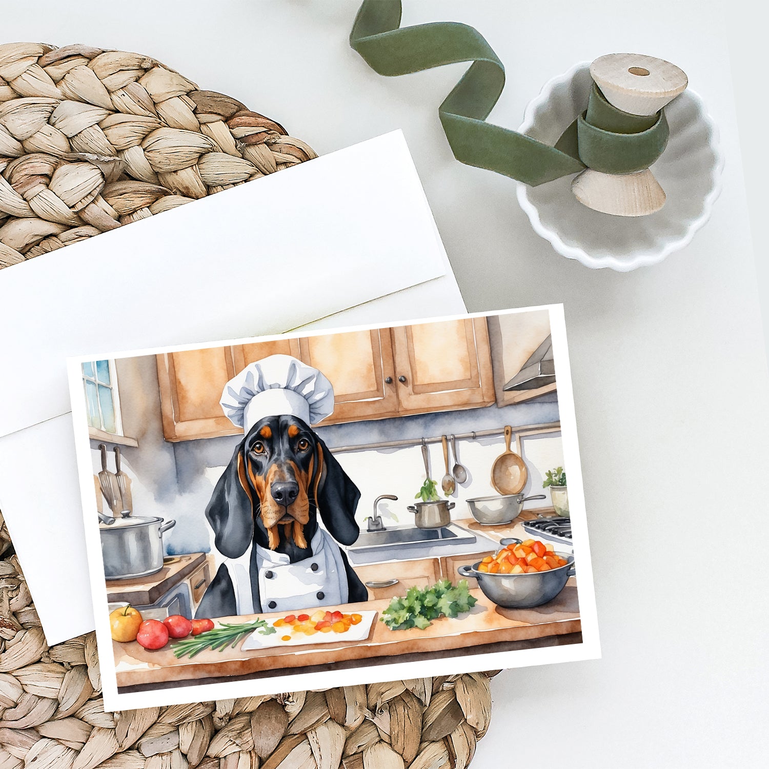 Black and Tan Coonhound The Chef Greeting Cards Pack of 8