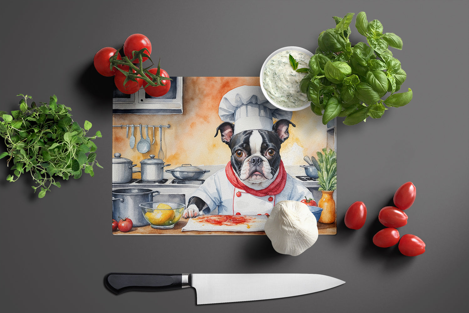 Buy this Boston Terrier The Chef Glass Cutting Board