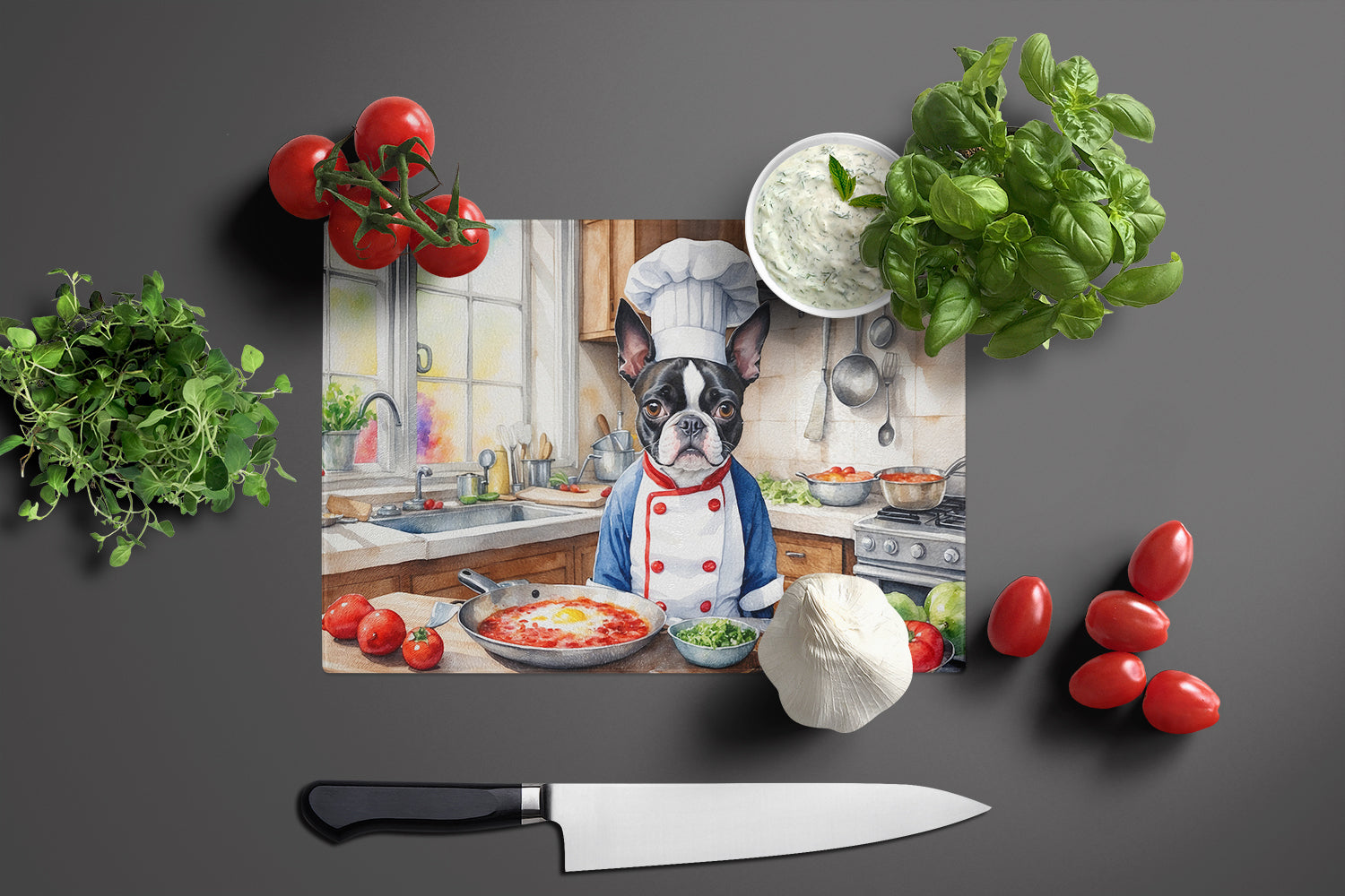 Boston Terrier The Chef Glass Cutting Board