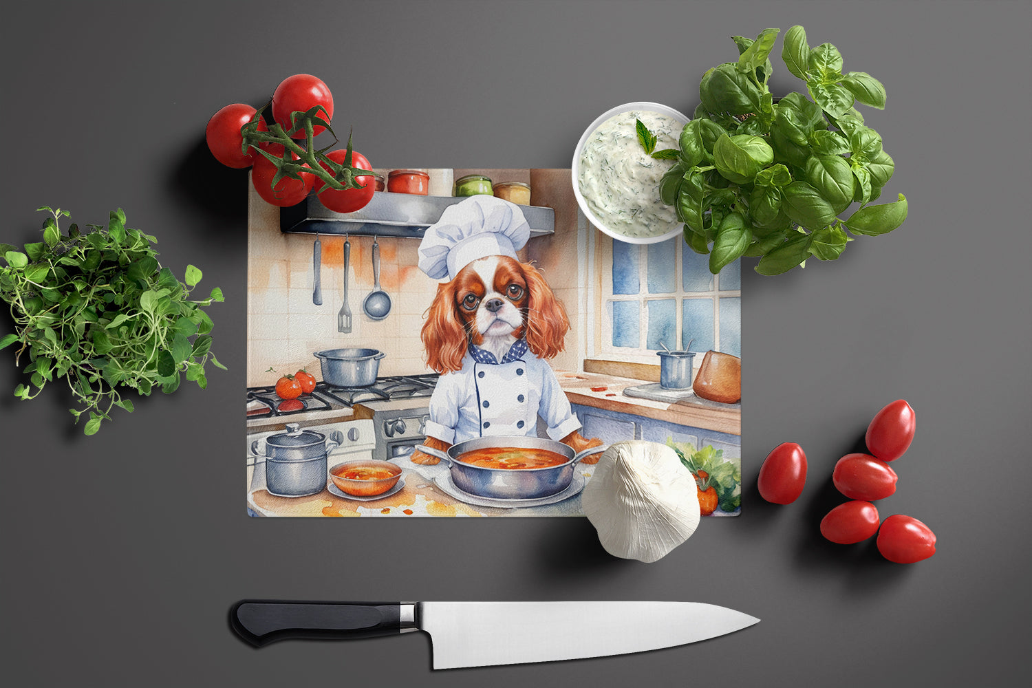 Caroline's Treasures Cavalier Spaniel The Chef Glass Cutting Boards – Durable, Decorative Kitchen Art