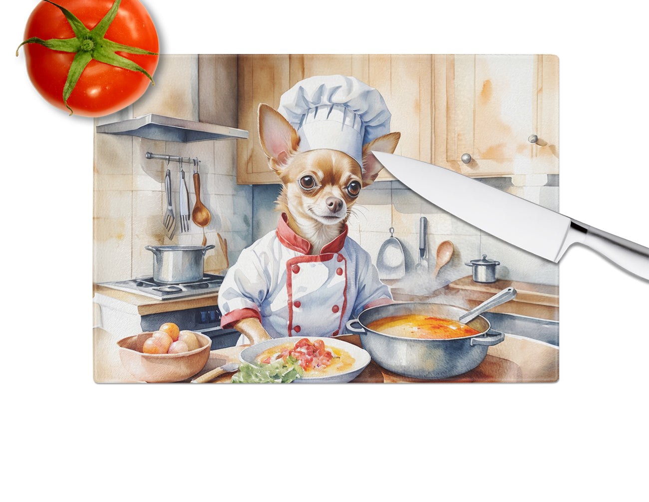 Chihuahua The Chef Glass Cutting Board