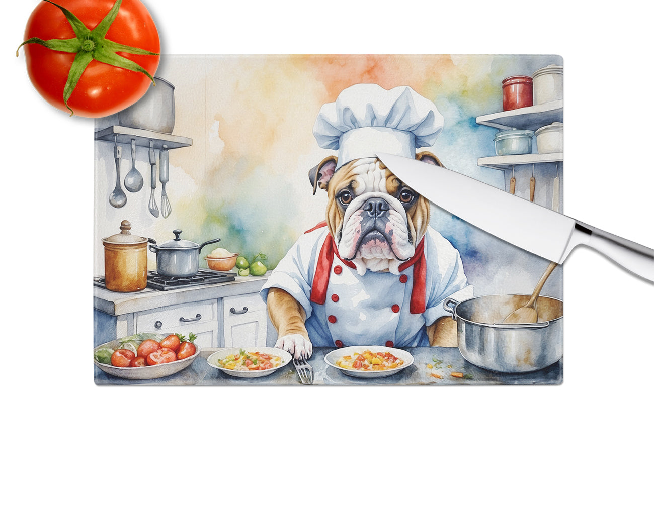 English Bulldog The Chef Glass Cutting Board