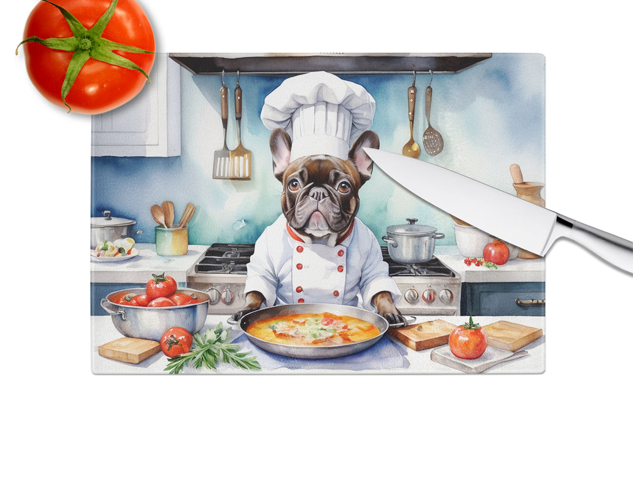 French Bulldog The Chef Glass Cutting Board