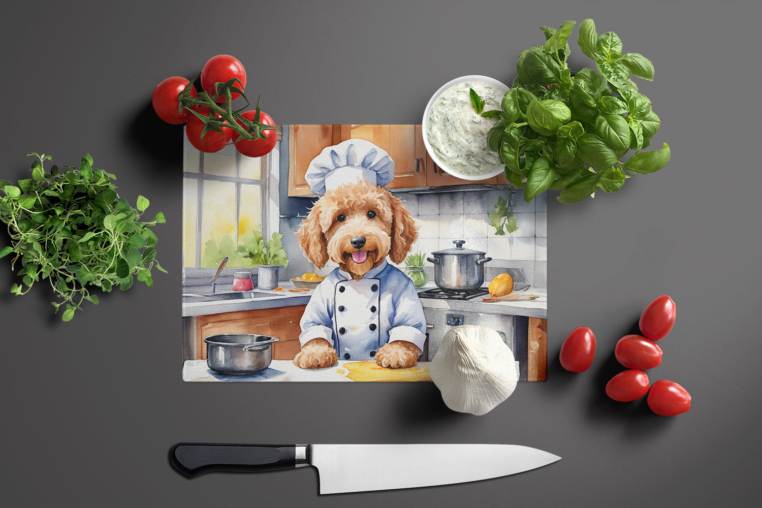 Caroline's Treasures Goldendoodle The Chef Glass Cutting Boards – Durable, Decorative Kitchen Art