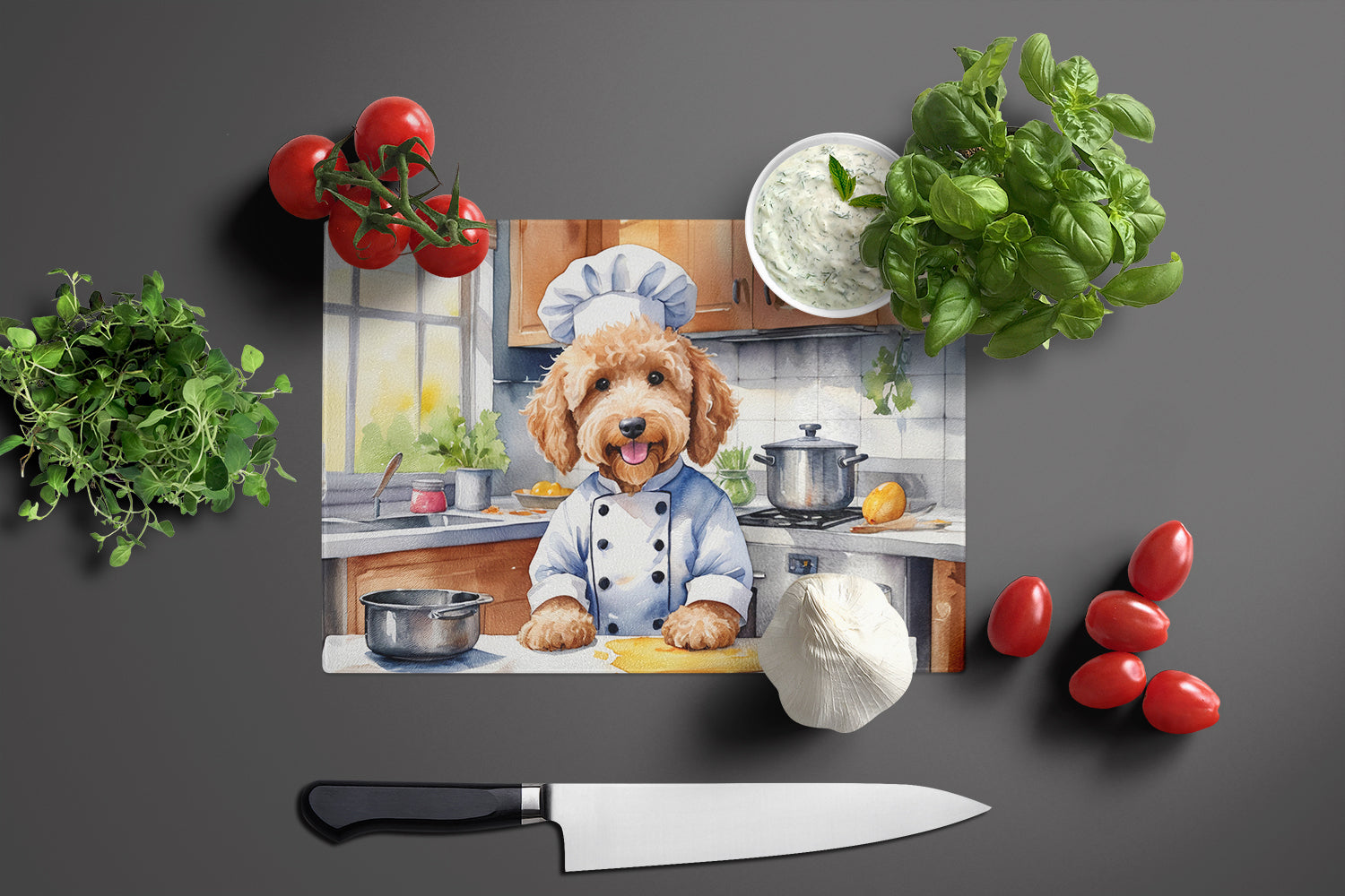 Buy this Goldendoodle The Chef Glass Cutting Board