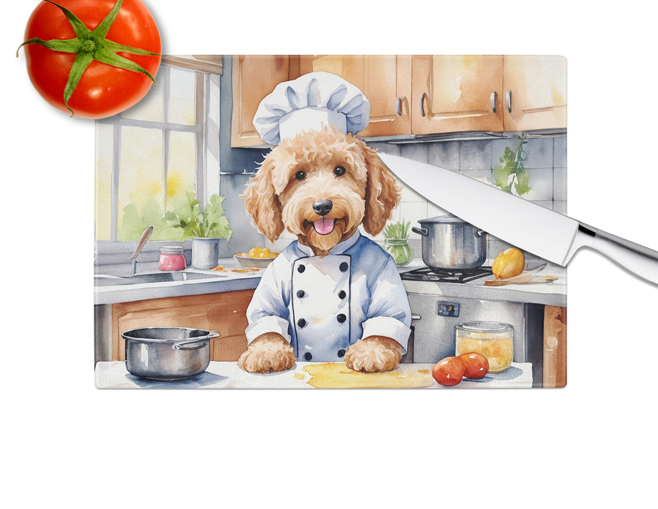 Goldendoodle The Chef Glass Cutting Board