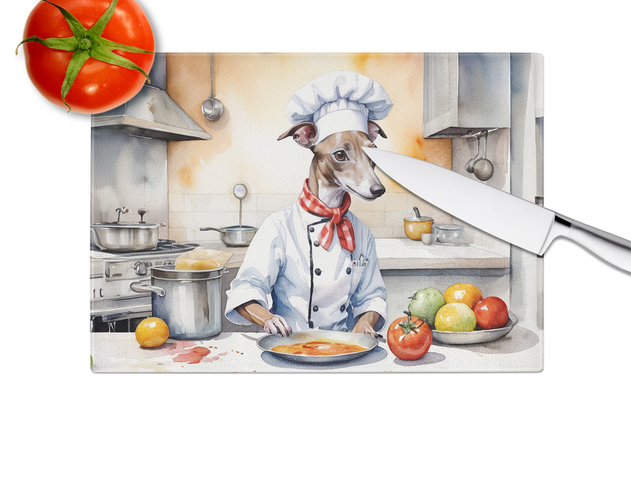 Italian Greyhound The Chef Glass Cutting Board