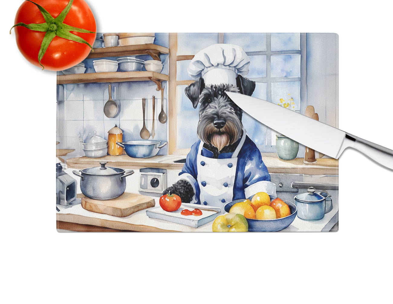 Kerry Blue Terrier The Chef Glass Cutting Board