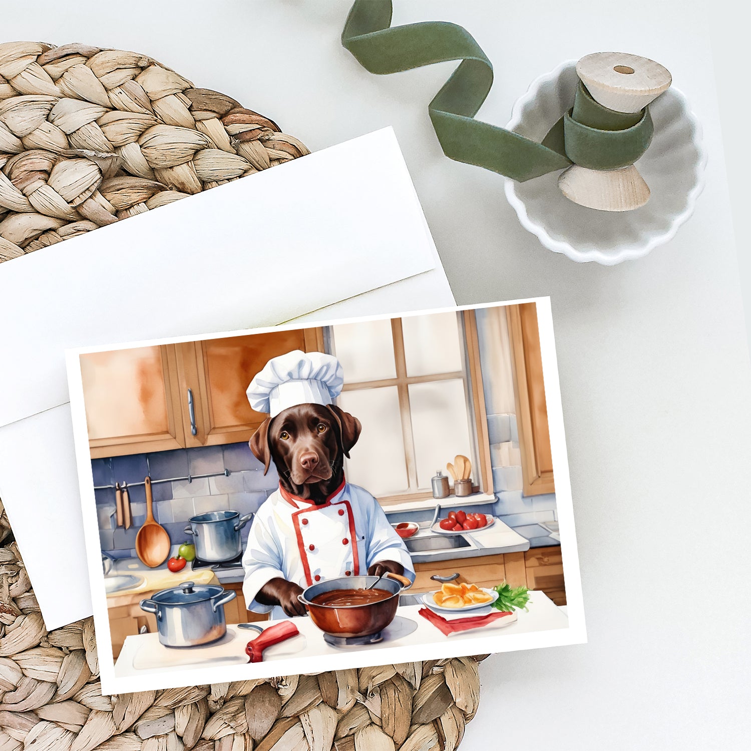 Buy this Chocolate Labrador Retriever The Chef Greeting Cards Pack of 8