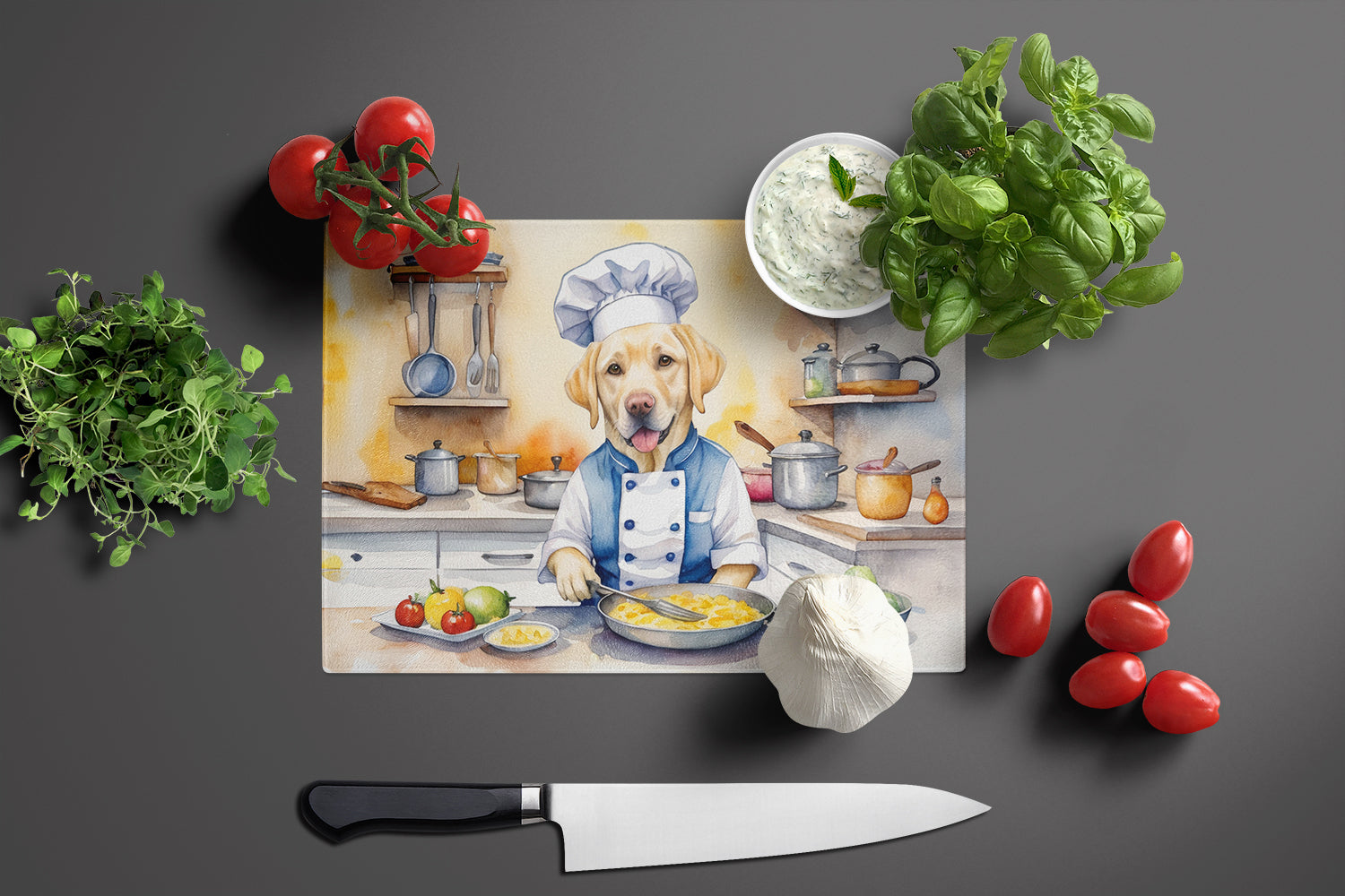 Yellow Labrador Retriever The Chef Glass Cutting Board