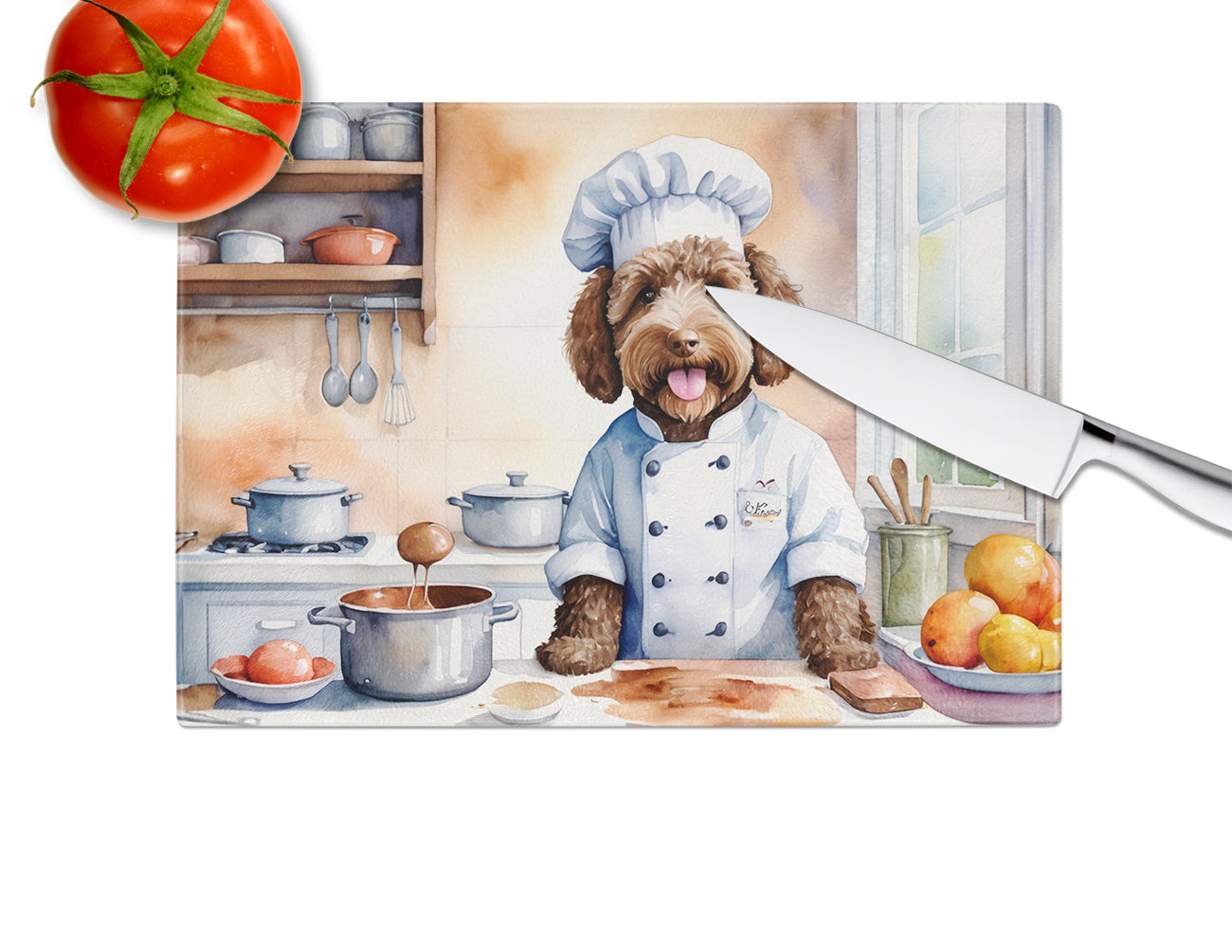 Labradoodle The Chef Glass Cutting Board