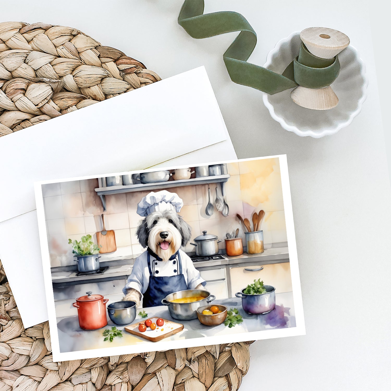 Old English Sheepdog The Chef Greeting Cards Pack of 8