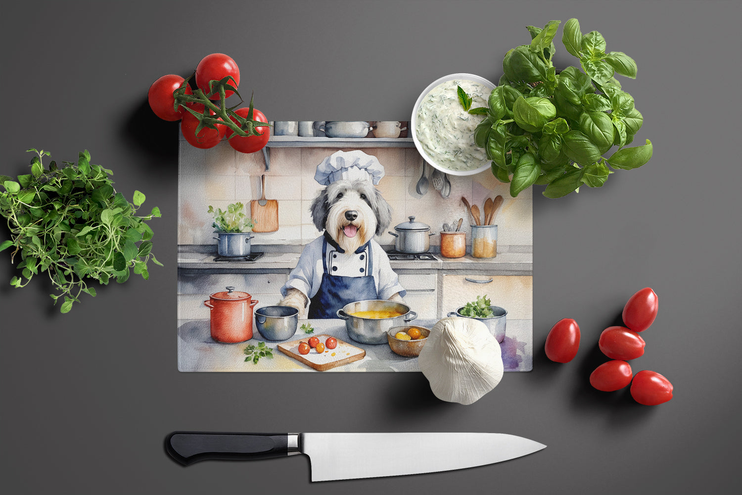 Caroline's Treasures Old English Sheepdog The Chef Glass Cutting Boards – Durable, Decorative Kitchen Art