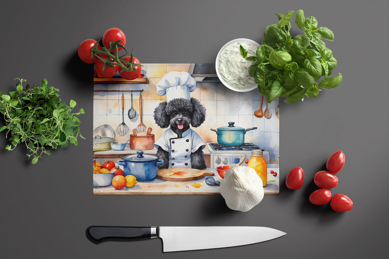 Black Poodle The Chef Glass Cutting Board