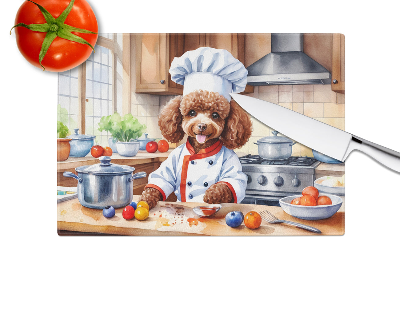 Chocolate Poodle The Chef Glass Cutting Board