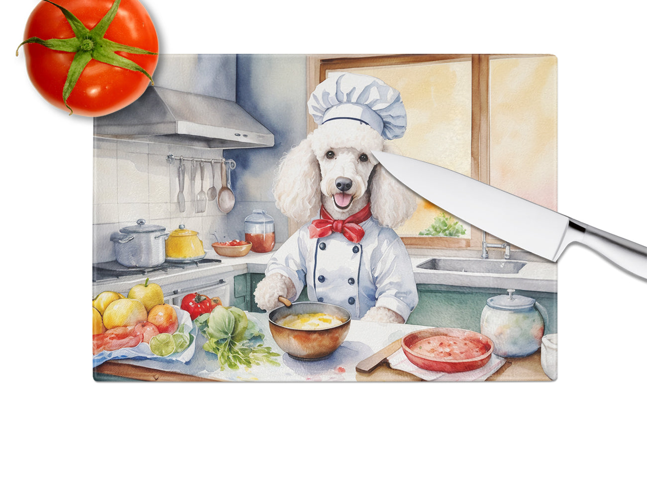White Poodle The Chef Glass Cutting Board