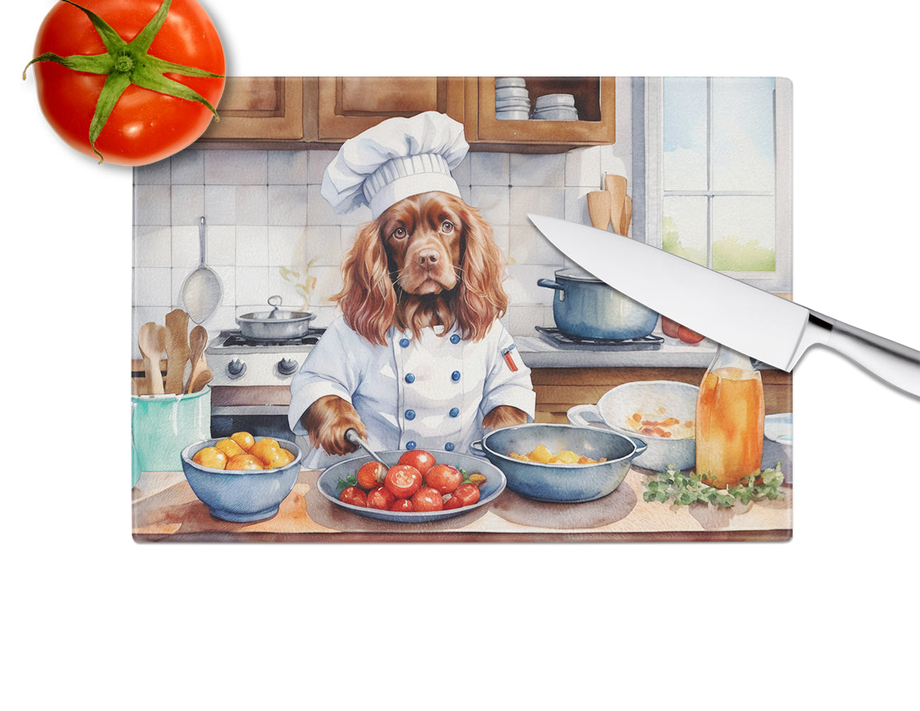 Sussex Spaniel The Chef Glass Cutting Board