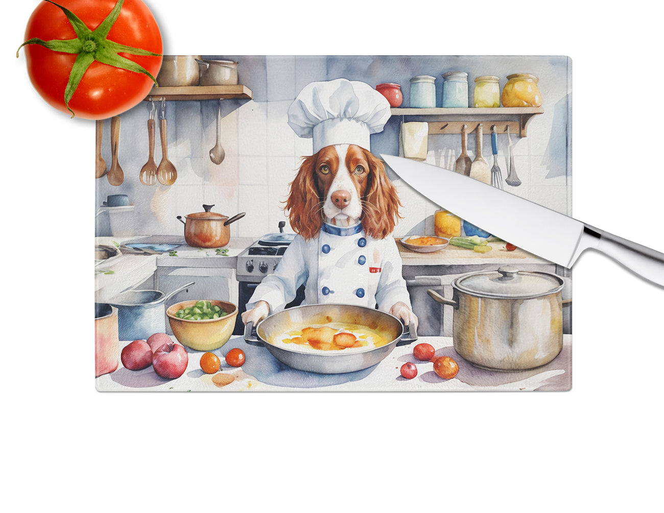 Welsh Springer Spaniel The Chef Glass Cutting Board