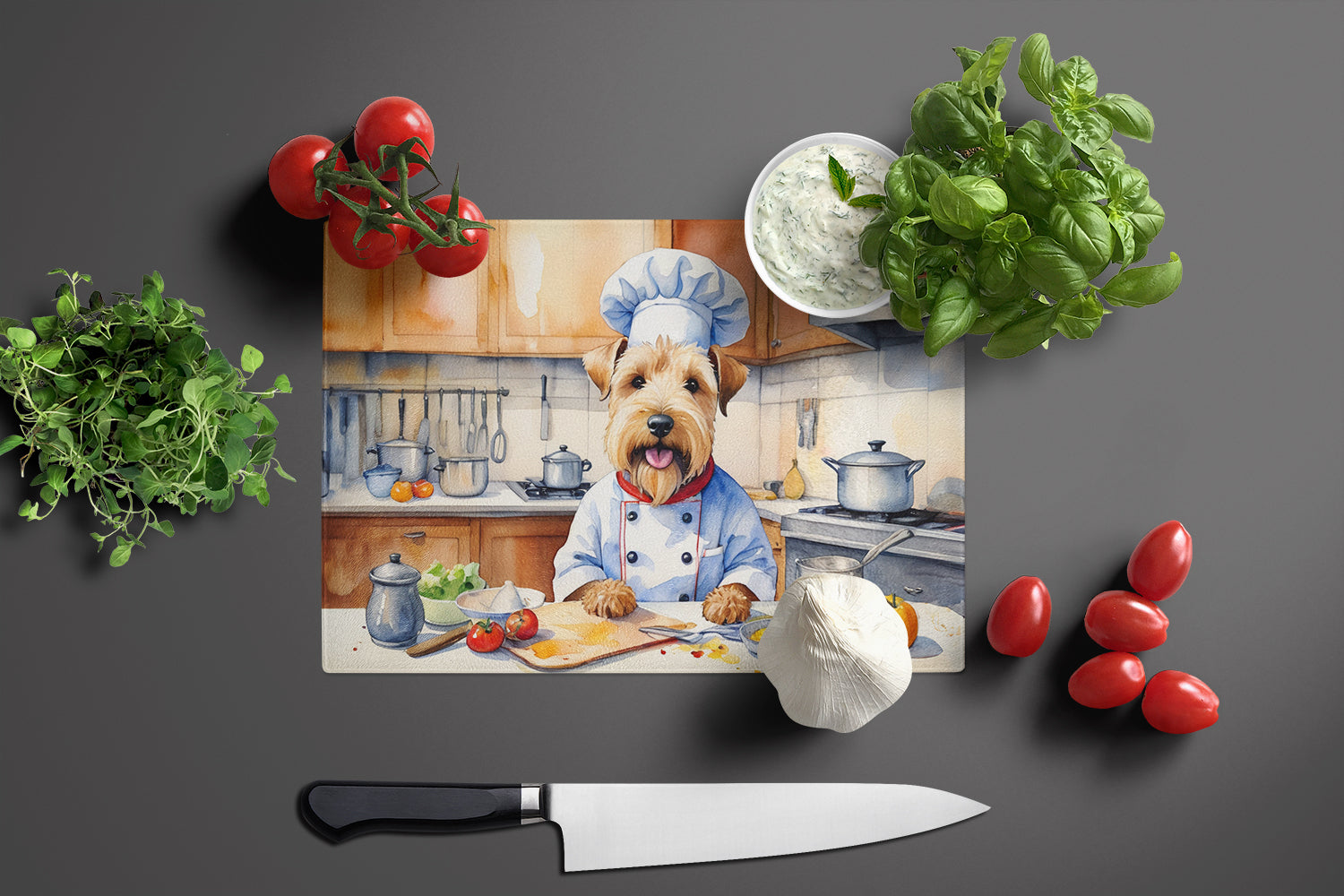 Wheaten Terrier The Chef Glass Cutting Board