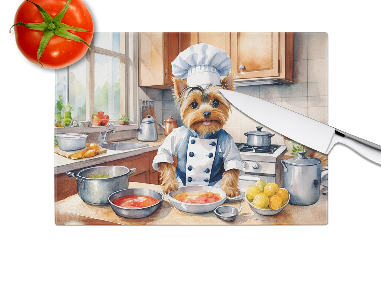 Yorkie Yorkshire Terrier The Chef Glass Cutting Board