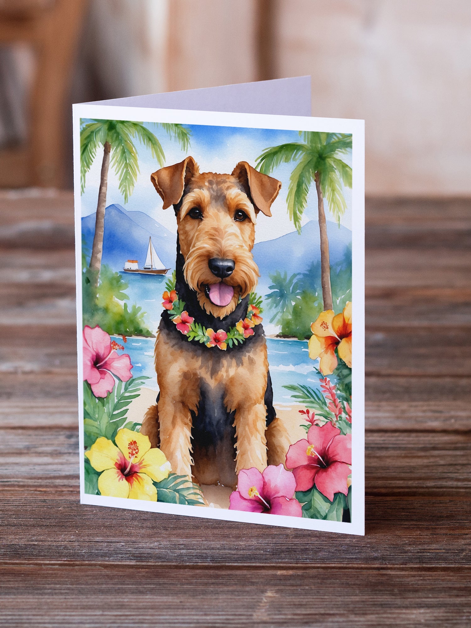 Airedale Terrier Luau Greeting Cards Pack of 8