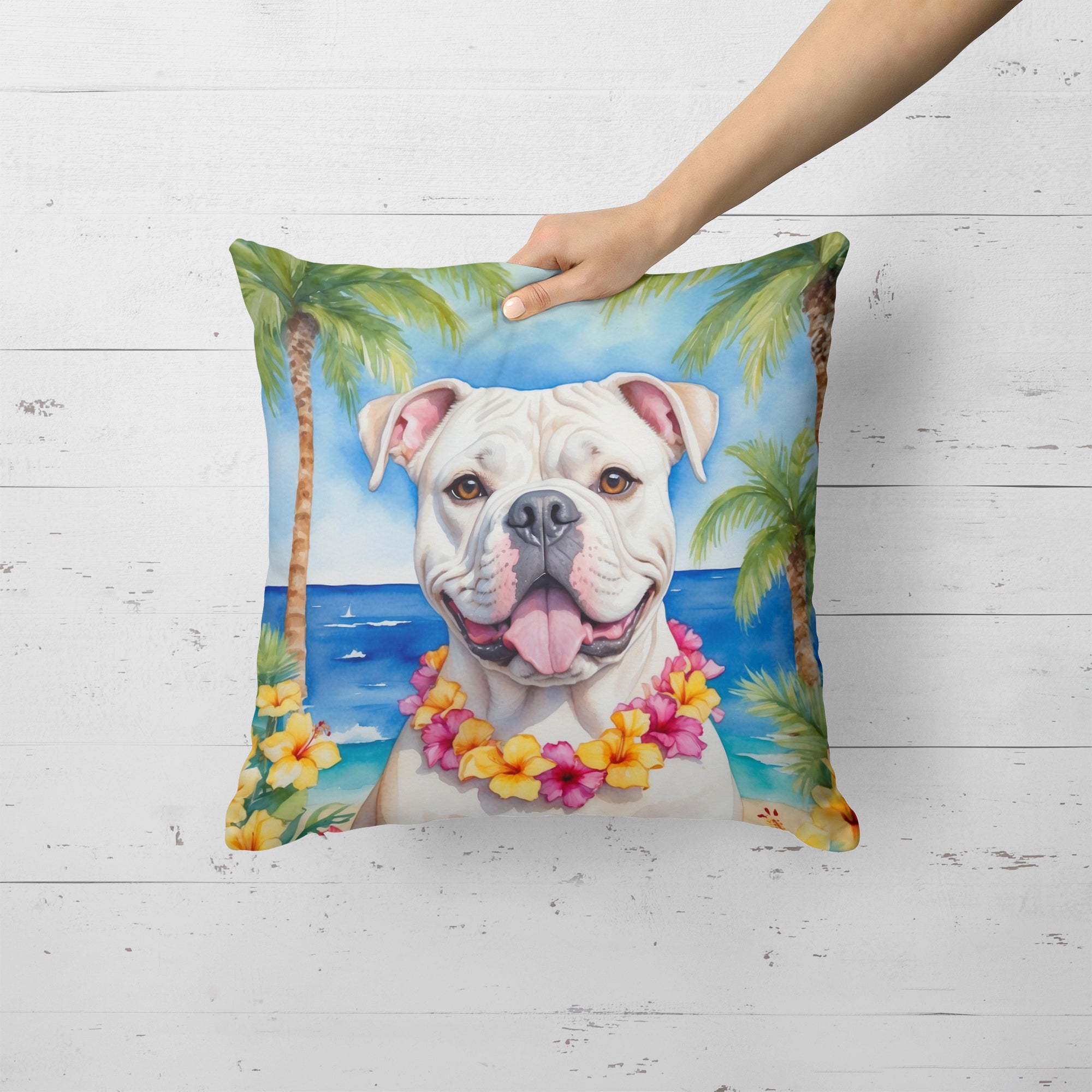 American Bulldog Luau Throw Pillow