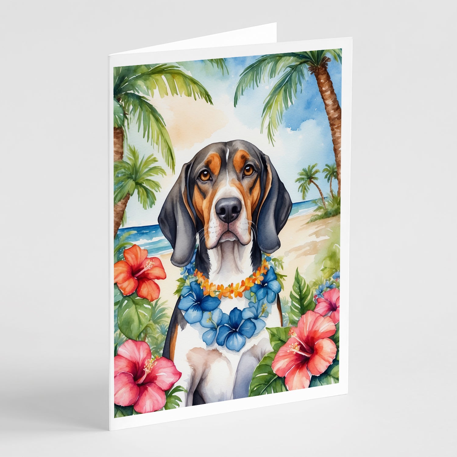 Buy this American English Coonhound Luau Greeting Cards Pack of 8