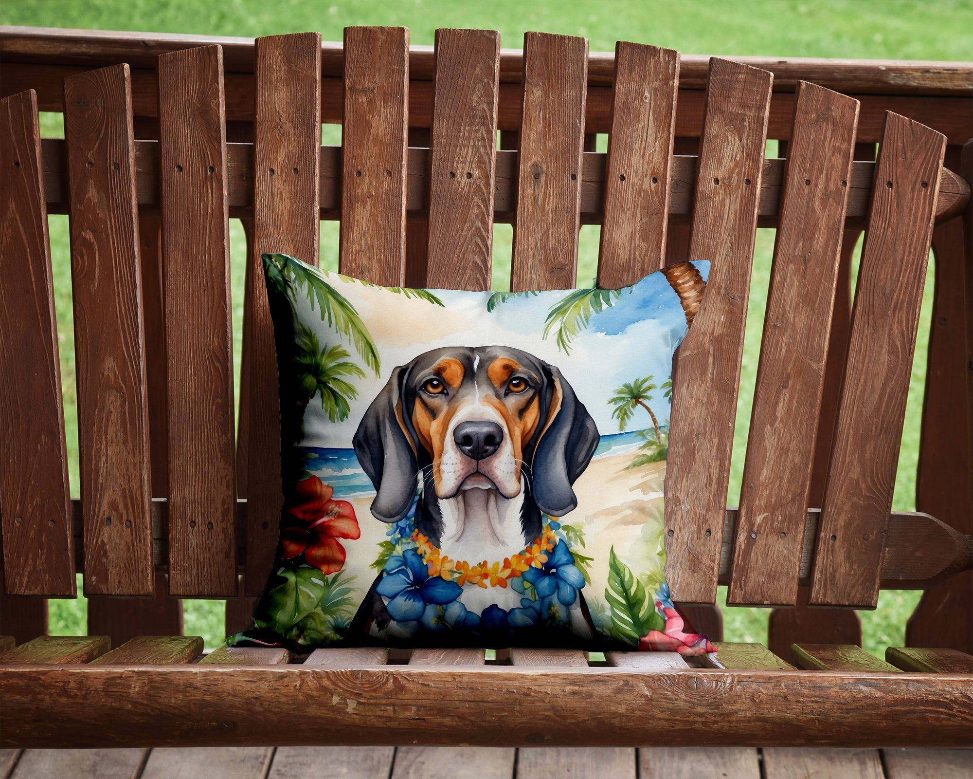 Buy this American English Coonhound Luau Throw Pillow