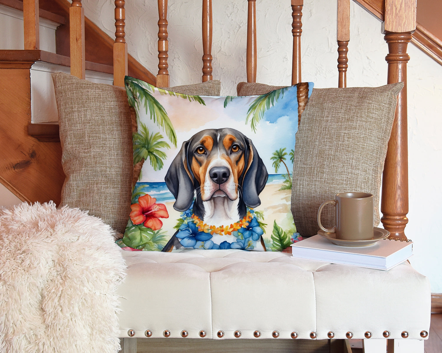 American English Coonhound Luau Throw Pillow
