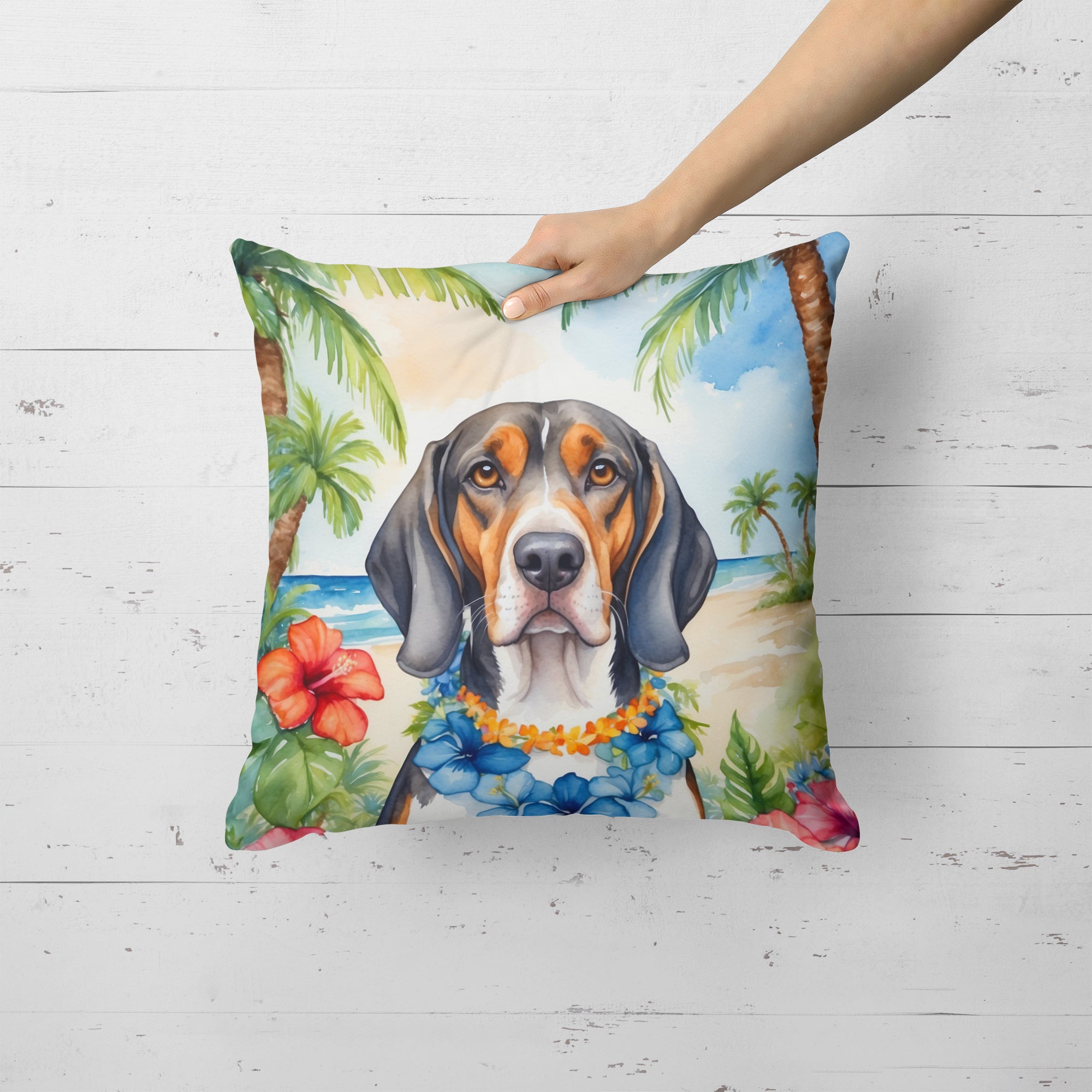 American English Coonhound Luau Throw Pillow