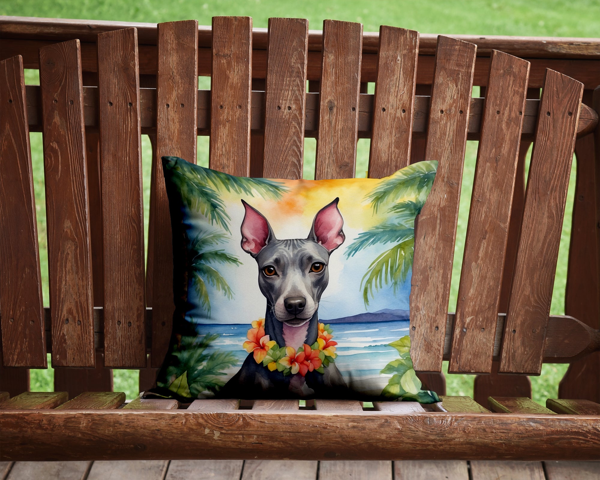 Buy this American Hairless Terrier Luau Throw Pillow