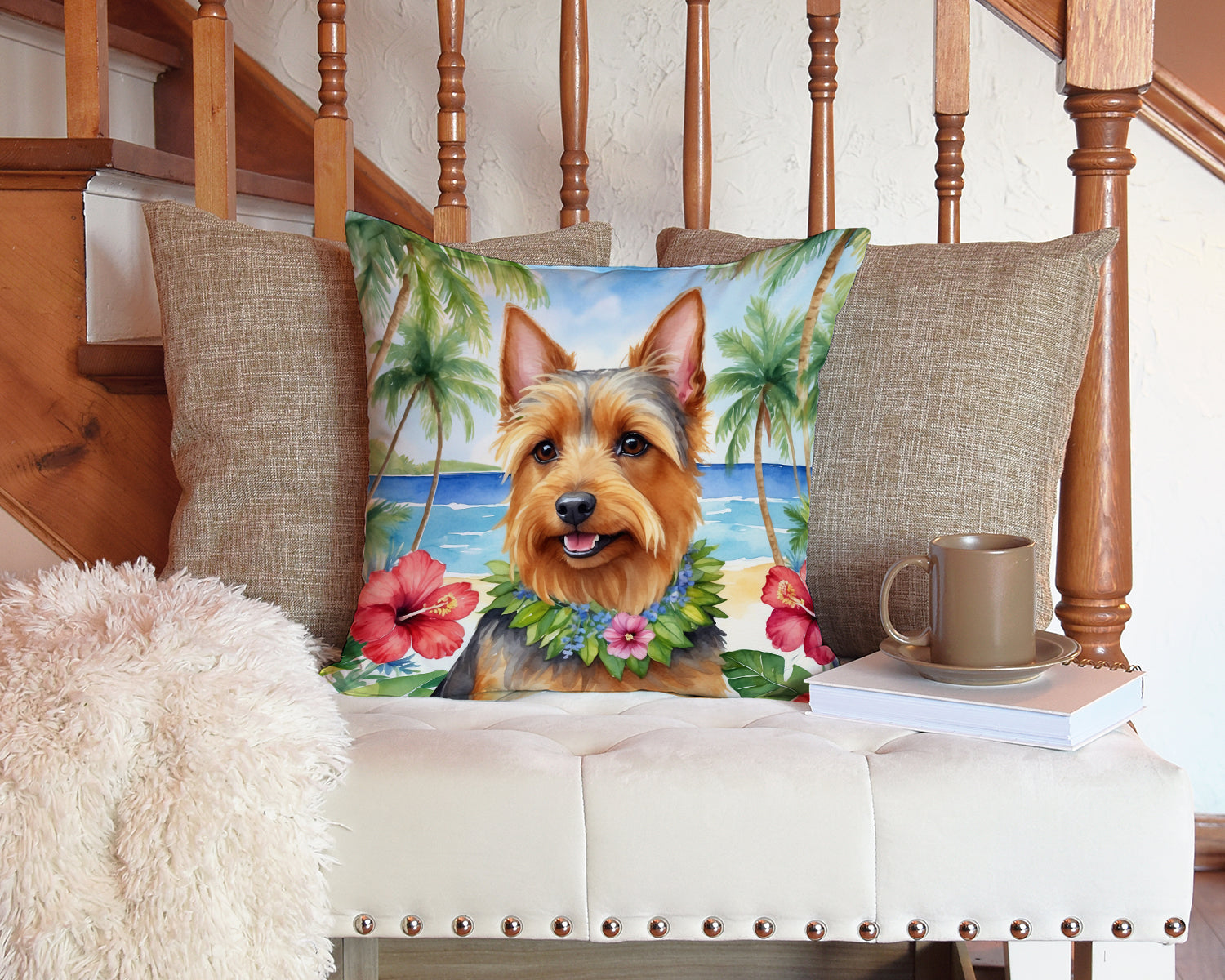 Australian Terrier Luau Throw Pillow