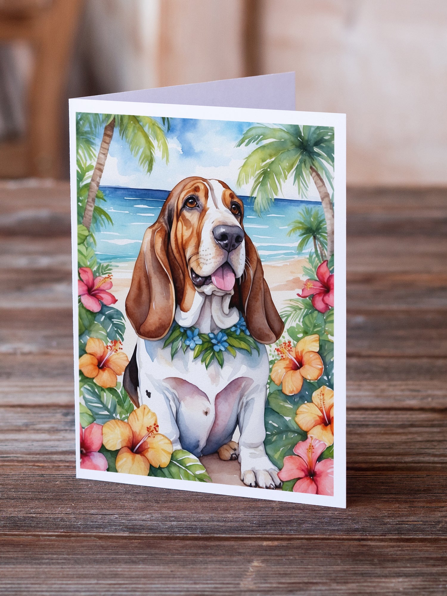Basset Hound Luau Greeting Cards Pack of 8