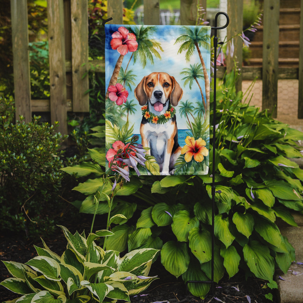 Caroline's Treasures Beagle Luau Garden Flag – Tropical Dog Decor with Hibiscus & Palm Leaves