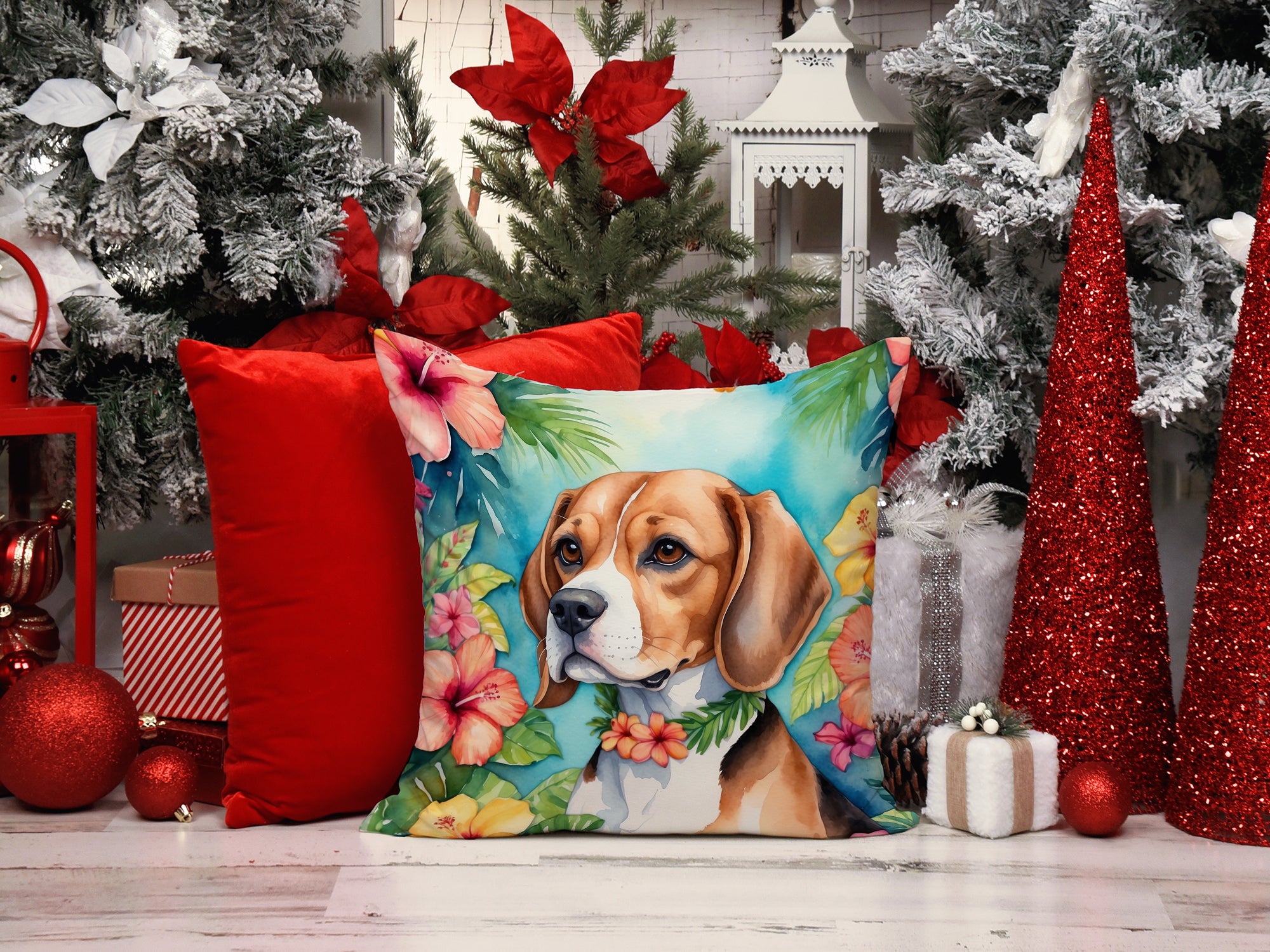 Beagle Luau Throw Pillow