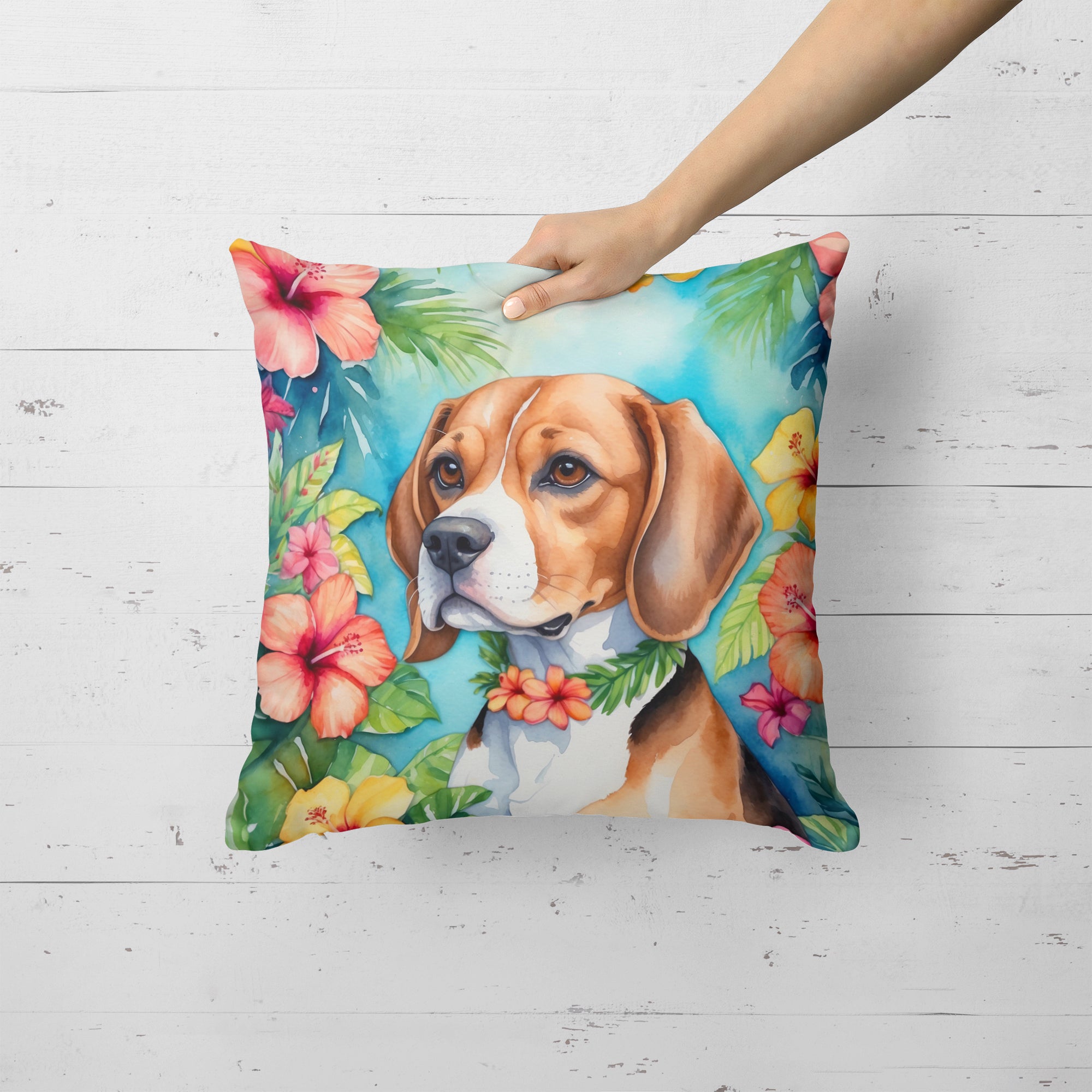 Beagle Luau Throw Pillow