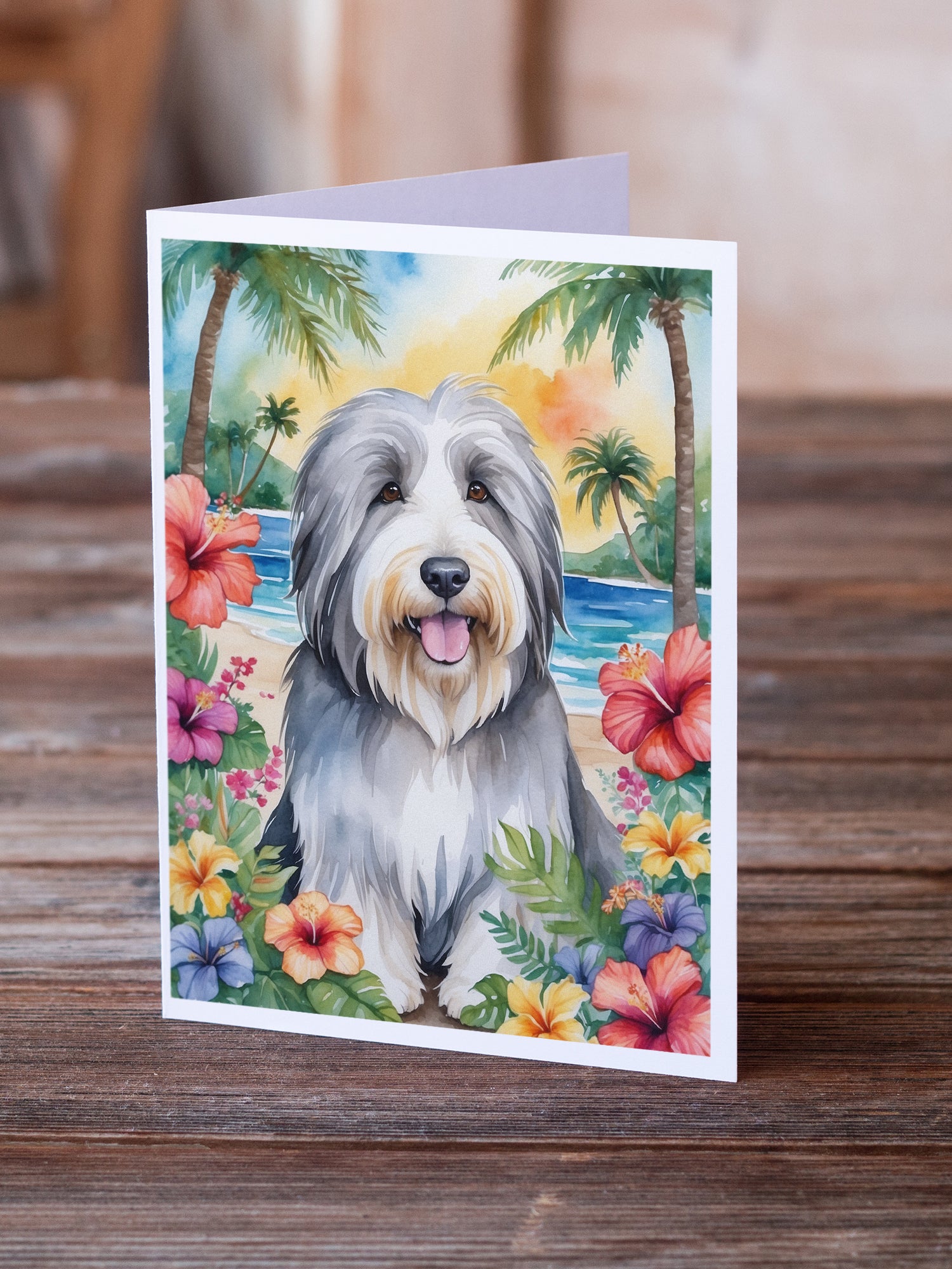 Bearded Collie Luau Greeting Cards Pack of 8