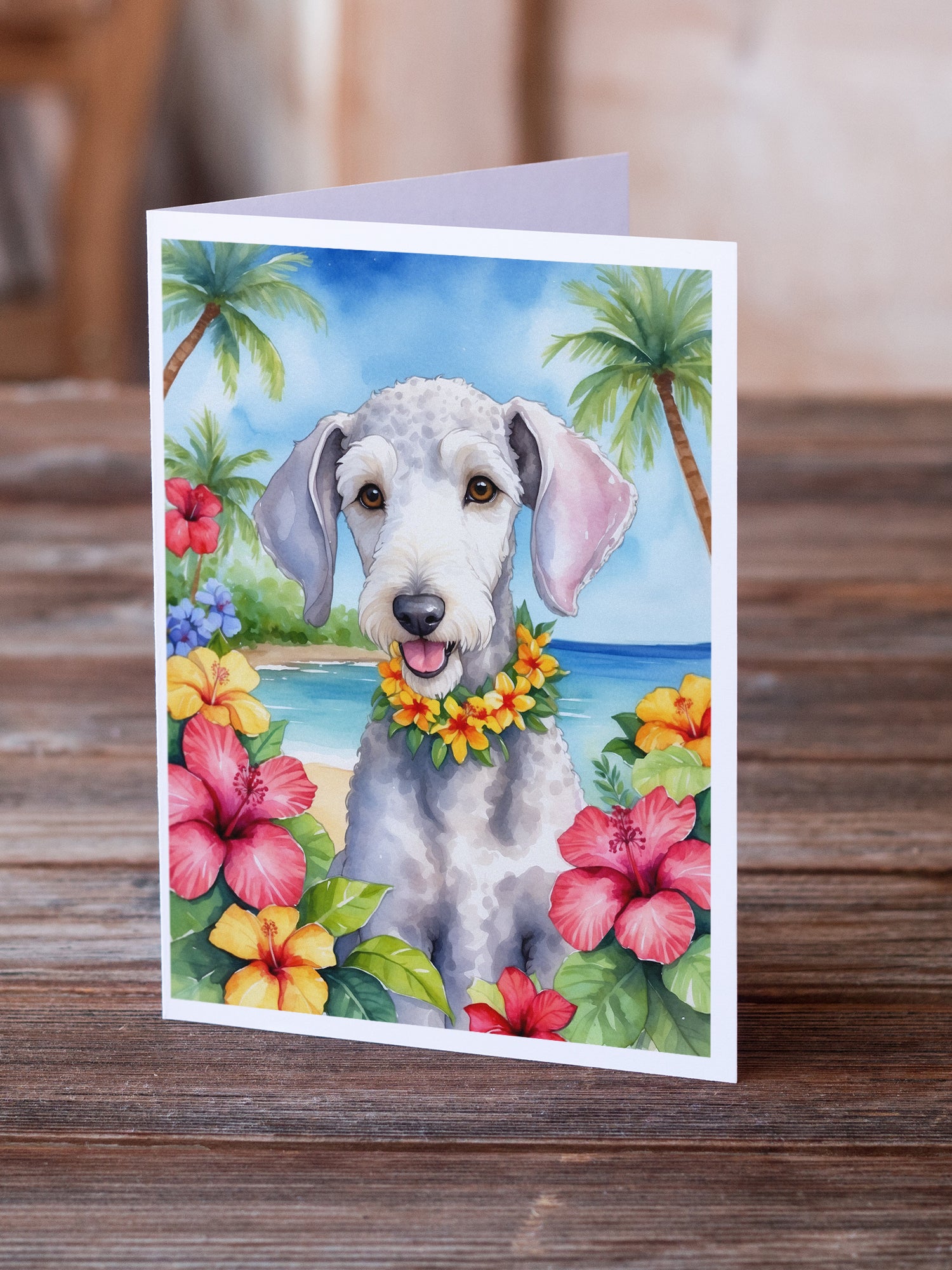 Bedlington Terrier Luau Greeting Cards Pack of 8